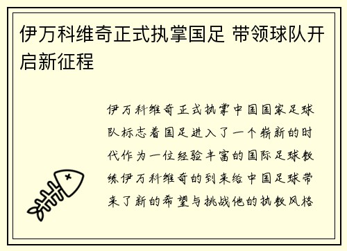 伊万科维奇正式执掌国足 带领球队开启新征程